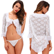 sexy bedroom sets women lingerie set semi sheer lace ruffles hollow out lace up 2pc sleepwear ropa sexi erotica mujer J4U66