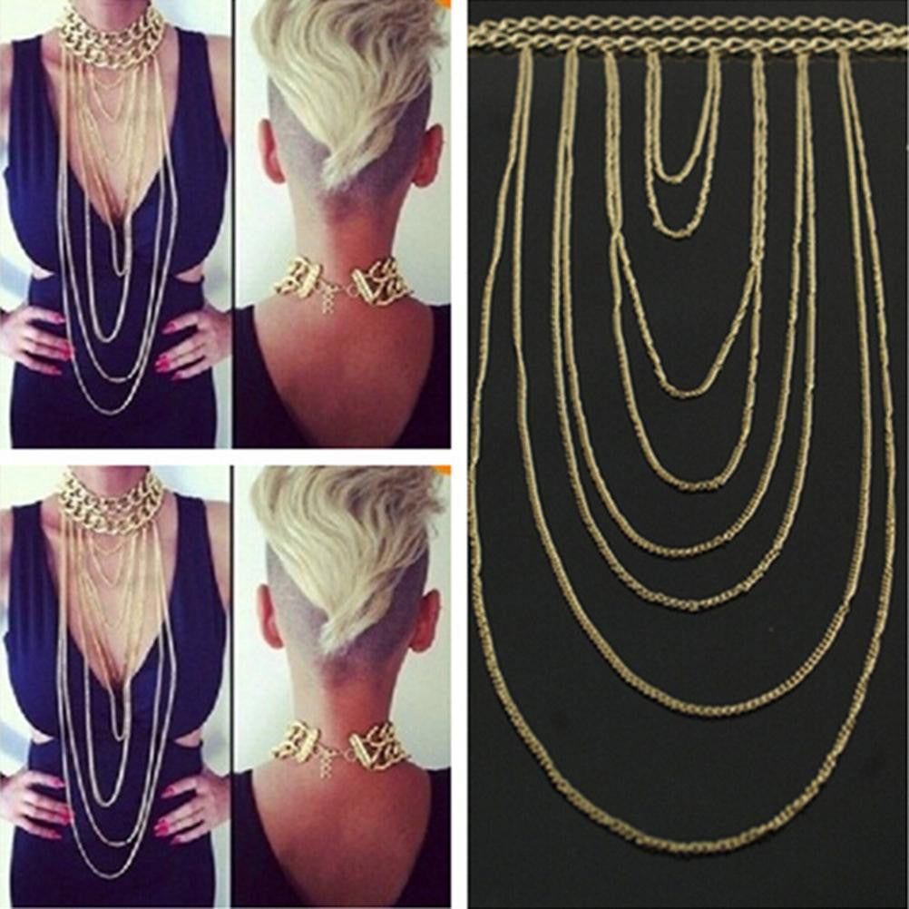 Sexy Body Chain Women Necklaces & Pendants Tassel Alloy Punk Long Necklace Designer Jewelry J4U66