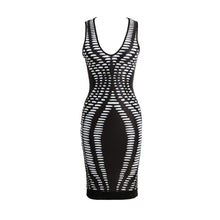 sexy club dress women bodycon dress contrast print deep v neck office dress sleeveless party dresses vestidos black J4U66
