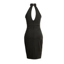 sexy club dress women dress halter neck sleeveless party dresses mesh hollow out open back bodycon dress black J4U66