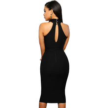 sexy club dress women dress halter neck sleeveless party dresses mesh hollow out open back bodycon dress black J4U66