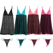 sexy costumes women babydoll dress stone print lace sheer mesh spaghetti strap sleepwear nightgown sexy lingerie with g-string J4U66