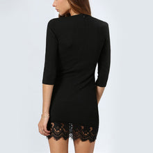 Sexy Deep-V Dress Women Black 3/4 Sleeve Party Cocktail Slim Lace Mini Dresses  J4U66