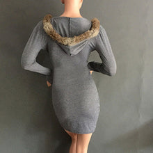 Sexy Deep V Neck Women Bodycon Dress Hoodied Long Sleeve Pleated Pencil Dresses J4U66