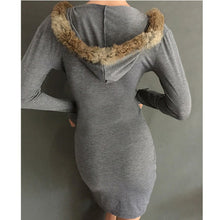 Sexy Deep V Neck Women Bodycon Dress Hoodied Long Sleeve Pleated Pencil Dresses J4U66
