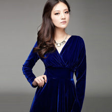 Sexy Elegant Velvet Warm Maxi Dress Women Long Sleeve Deep V Dresses 5 Colors New  J4U66