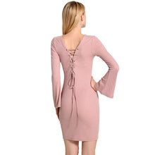 sexy ukraine women knitted dress solid cross strap long flare sleeve dress split slim bodycon ribbed warm dress knitwear J4U66