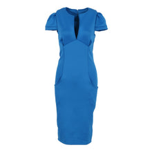 Sexy Fashion Women Pencil Dress Sleeve Puff Plunge V-Neck Pocket Slim Bodycon Midi Office Dress OL Women Work Party Wear J4U66