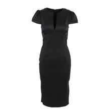 Sexy Fashion Women Pencil Dress Sleeve Puff Plunge V-Neck Pocket Slim Bodycon Midi Office Dress OL Women Work Party Wear J4U66