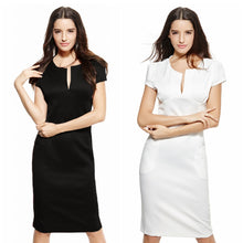 Sexy Fashion Women Pencil Dress Sleeve Puff Plunge V-Neck Pocket Slim Bodycon Midi Office Dress OL Women Work Party Wear J4U66