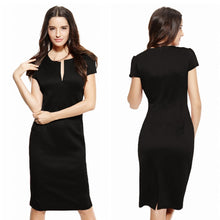 Sexy Fashion Women Pencil Dress Sleeve Puff Plunge V-Neck Pocket Slim Bodycon Midi Office Dress OL Women Work Party Wear J4U66
