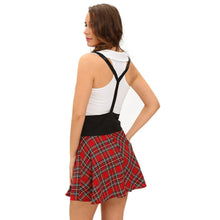 sexy girls 2pc lingerie set schoolgirl cosplay uniform v neck vest plaid suspender mini skirt schoolyard playmate suit set red J4U66
