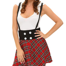 sexy girls 2pc lingerie set schoolgirl cosplay uniform v neck vest plaid suspender mini skirt schoolyard playmate suit set red J4U66