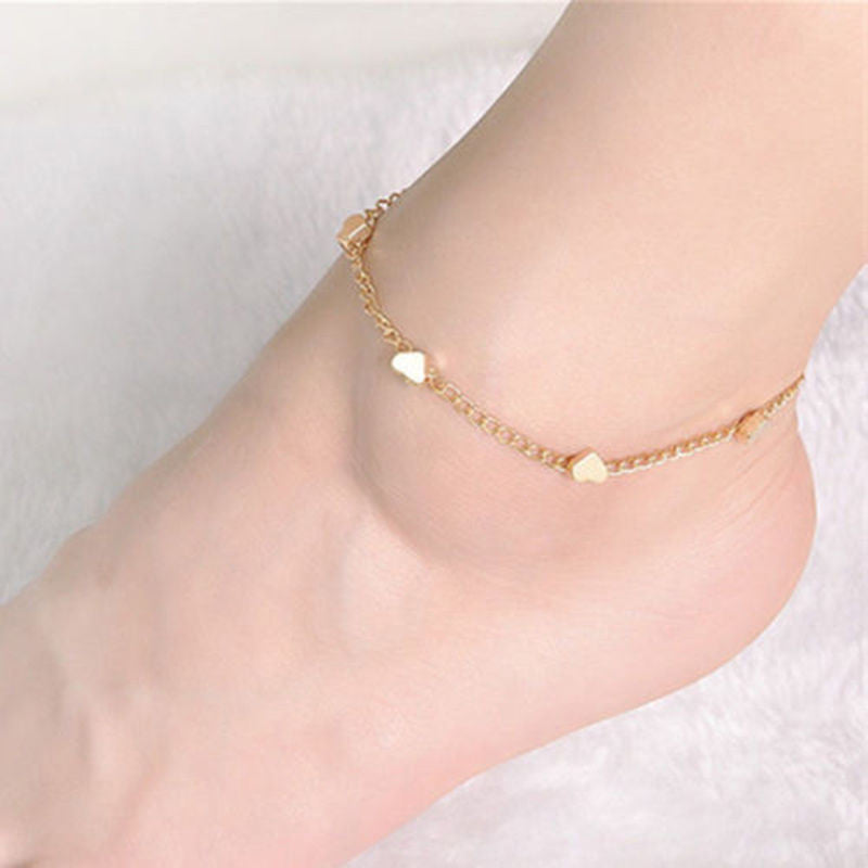 Sexy Gold Tone Love Heart Foot jewelry heart anklets for women girl  jewelry Chain J4U66