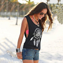 Sexy Hollow Out Tank Tops S-XL Black Dream Catcher Print Tanks For Women Vest Top Sleeveless Shirt Blouse J4U66