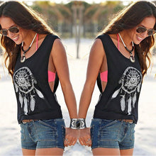 Sexy Hollow Out Tank Tops S-XL Black Dream Catcher Print Tanks For Women Vest Top Sleeveless Shirt Blouse J4U66