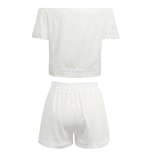 sexy jumpsuit women two piece set off shoulder short sleeve crop top shorts hollow out solid bodysuits overalls white J4U66