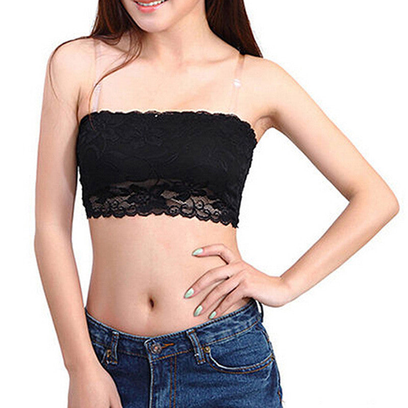 Sexy Ladies Full Lace Stretch Padded Strapless Bra Bandeau J4U66