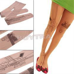 Sexy Machine Gun Tattoo Transparent Tights Stockings Pantyhose J4U66