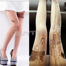 Sexy Machine Gun Tattoo Transparent Tights Stockings Pantyhose J4U66
