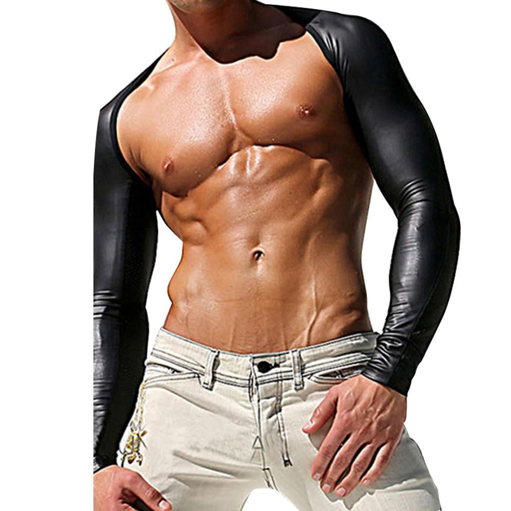 Sexy Mens Shrug Tight Arm Oversleeve Leather Mesh Splicing Underwear J4U66