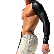 Sexy Mens Shrug Tight Arm Oversleeve Leather Mesh Splicing Underwear J4U66