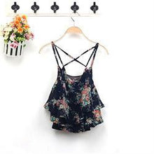 Sexy Print Chiffon Sleeveless Women Camis Cropped Ladies Spaghetti Strap Crop Tank Top Flower Floral Blouse  J4U66