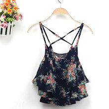 Sexy Print Chiffon Sleeveless Women Camis Cropped Ladies Spaghetti Strap Crop Tank Top Flower Floral Blouse  J4U66