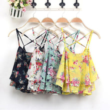 Sexy Print Chiffon Sleeveless Women Camis Cropped Ladies Spaghetti Strap Crop Tank Top Flower Floral Blouse  J4U66