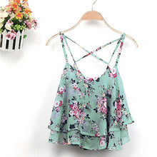 Sexy Print Chiffon Sleeveless Women Camis Cropped Ladies Spaghetti Strap Crop Tank Top Flower Floral Blouse  J4U66