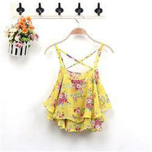 Sexy Print Chiffon Sleeveless Women Camis Cropped Ladies Spaghetti Strap Crop Tank Top Flower Floral Blouse  J4U66