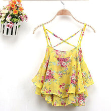 Sexy Print Chiffon Sleeveless Women Camis Cropped Ladies Spaghetti Strap Crop Tank Top Flower Floral Blouse  J4U66
