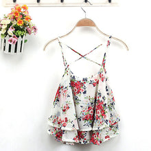 Sexy Print Chiffon Sleeveless Women Camis Cropped Ladies Spaghetti Strap Crop Tank Top Flower Floral Blouse  J4U66