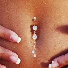 Sexy Rhinestone Navel Barbell Golden Body Piercing Belly Ring Dangle  J4U66