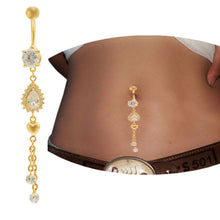 Sexy Rhinestone Navel Barbell Golden Body Piercing Belly Ring Dangle  J4U66