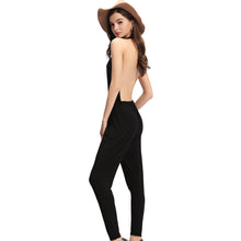sexy rompers women jumpsuit halter neck backless sleeveless overalls for women pockets elastic waist long pants playsuit black J4U66