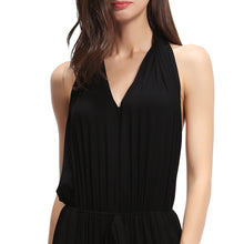 sexy rompers women jumpsuit halter neck backless sleeveless overalls for women pockets elastic waist long pants playsuit black J4U66