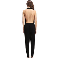 sexy rompers women jumpsuit halter neck backless sleeveless overalls for women pockets elastic waist long pants playsuit black J4U66