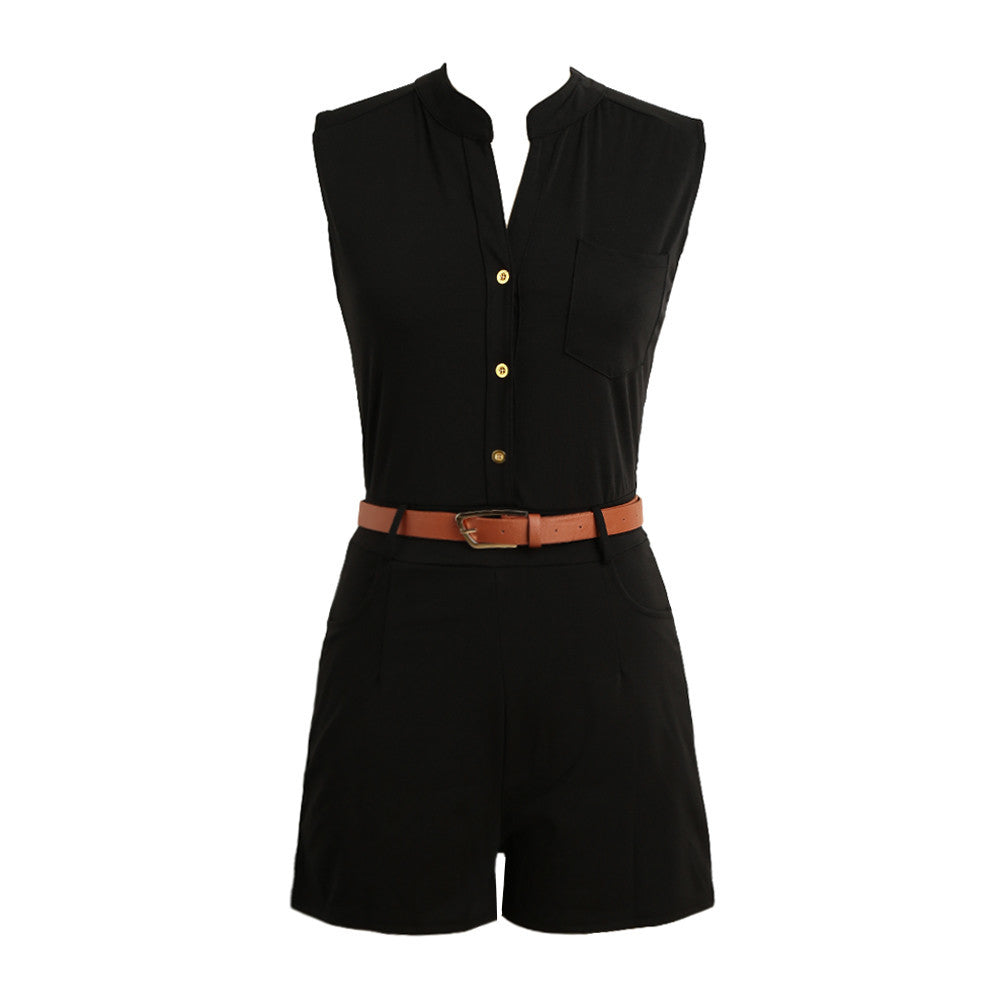 sexy sheer lace women jumpsuit high neck cold shoulder bodysuit sleeveless waist belt bodycon slim playsuit rompers J4U66
