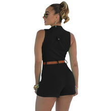 sexy sheer lace women jumpsuit high neck cold shoulder bodysuit sleeveless waist belt bodycon slim playsuit rompers J4U66