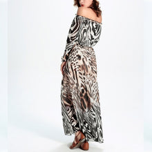 Sexy Side Split Off Shoulder Print Dress High Waist Pleated Maxi Party Dress Vintage Beach Dress Plus Size Vestidos J4U66