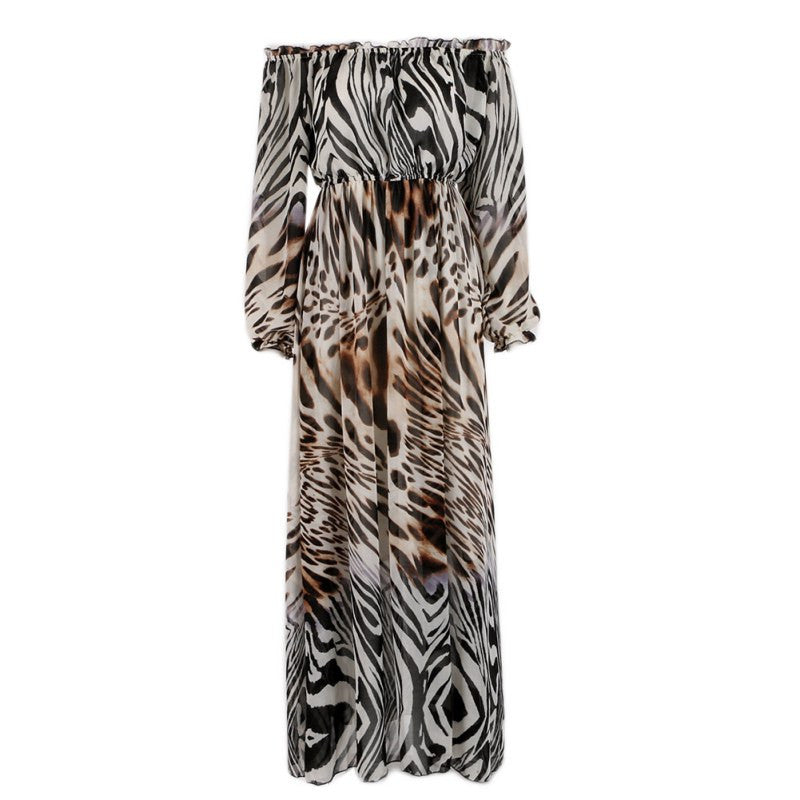 Sexy Side Split Off Shoulder Print Dress High Waist Pleated Maxi Party Dress Vintage Beach Dress Plus Size Vestidos J4U66