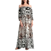 Sexy Side Split Off Shoulder Print Dress High Waist Pleated Maxi Party Dress Vintage Beach Dress Plus Size Vestidos J4U66