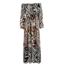 Sexy Side Split Off Shoulder Print Dress High Waist Pleated Maxi Party Dress Vintage Beach Dress Plus Size Vestidos J4U66