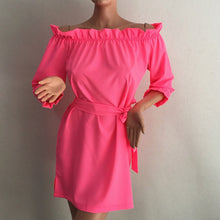 Sexy Beach Chiffon Belt Sashes Dress Candy Colors Slash Neck Long sleeve Woman Night Club Party Dresses Vestidos Robes J4U66