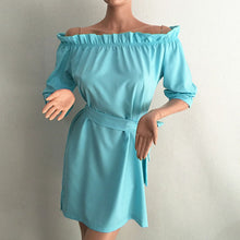 Sexy Beach Chiffon Belt Sashes Dress Candy Colors Slash Neck Long sleeve Woman Night Club Party Dresses Vestidos Robes J4U66