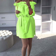 Sexy Beach Chiffon Belt Sashes Dress Candy Colors Slash Neck Long sleeve Woman Night Club Party Dresses Vestidos Robes J4U66