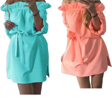 Sexy Beach Chiffon Belt Sashes Dress Candy Colors Slash Neck Long sleeve Woman Night Club Party Dresses Vestidos Robes J4U66