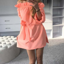 Sexy Beach Chiffon Belt Sashes Dress Candy Colors Slash Neck Long sleeve Woman Night Club Party Dresses Vestidos Robes J4U66