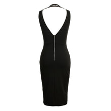 sexy dress dot mesh women dress backless plunging high neck bodycon pencil dress solid clubwear vestidos black J4U66